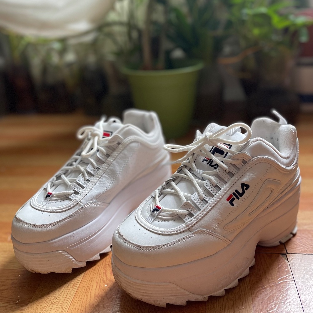 Womens Fila Disruptor Platform Wedge Athletic Shoe - White